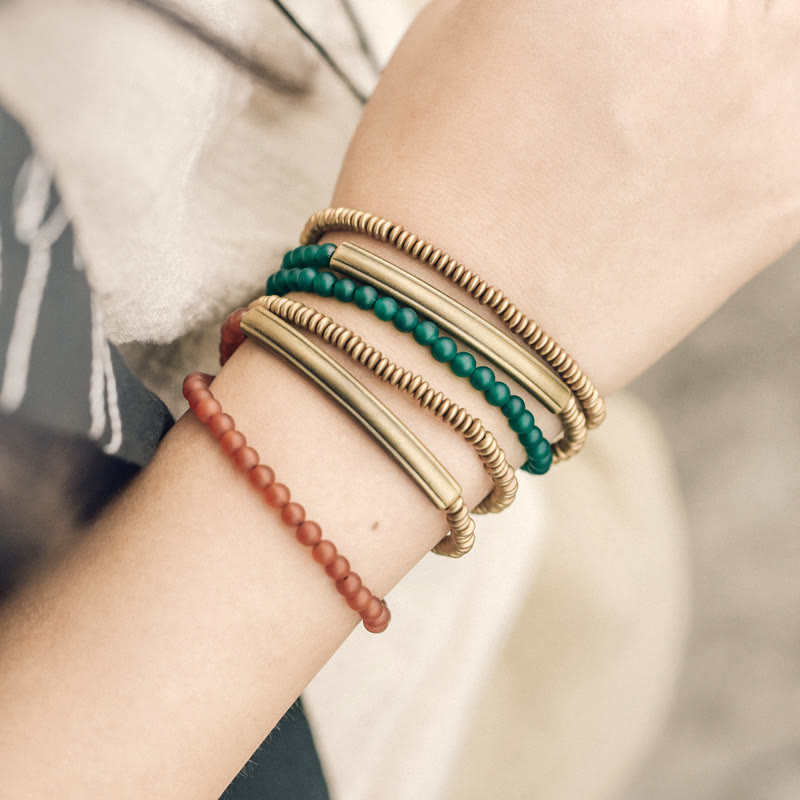 Pulsera tibetana de triple envoltura con protección de cobre y piedra de ágata