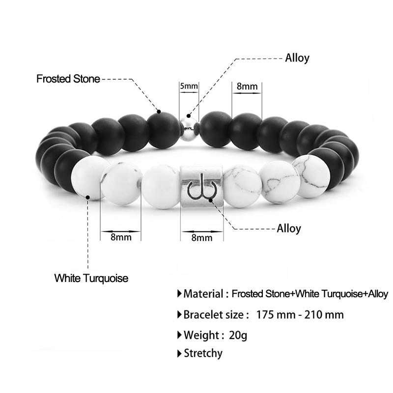 Buddha Stones 12 Constelaciones del Zodíaco Piedra Natural Esmerilada Pulsera de la Fortuna con Cuentas de Turquesa Blanca