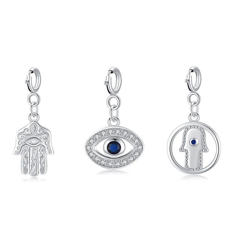 Colgante de plata de ley 925 con símbolo de Hamsa de mal de ojo, cadena de suerte y prosperidad - image 1