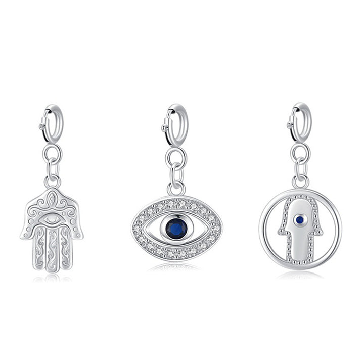 Colgante de plata de ley 925 con símbolo de Hamsa de mal de ojo, cadena de suerte y prosperidad - image 1