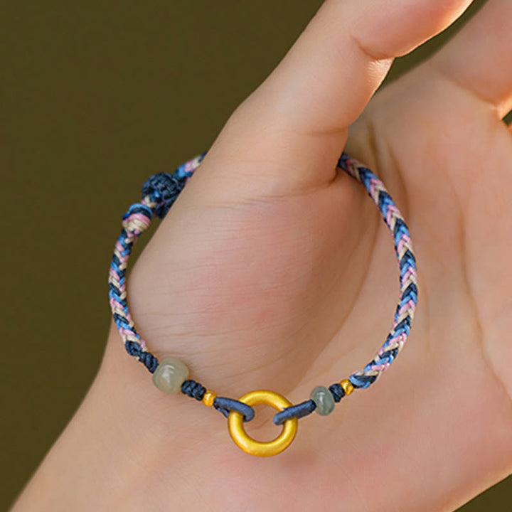 Pulsera de salud de la suerte con cuerda tejida a mano de jade hetiano de plata de ley 999 con Buddha Stones