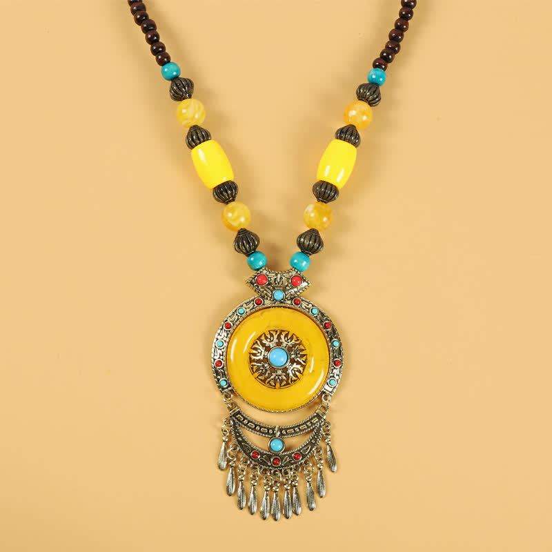 Accesorios para el cabello con borlas y cuentas retro tibetanas - Borlas redondas amarillas - image 10