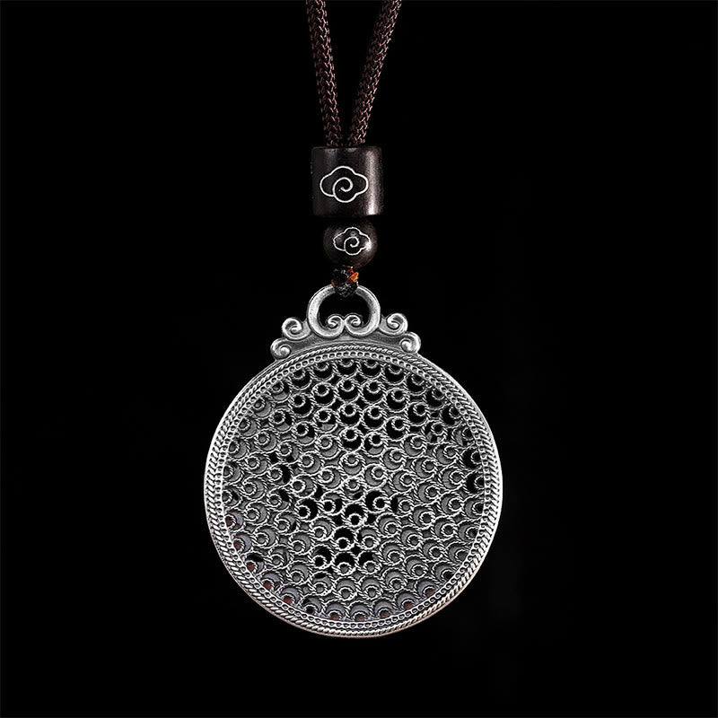 Collar con colgante de plata de ley 990 con Buddha Stones , diseño de fénix y protección de la suerte