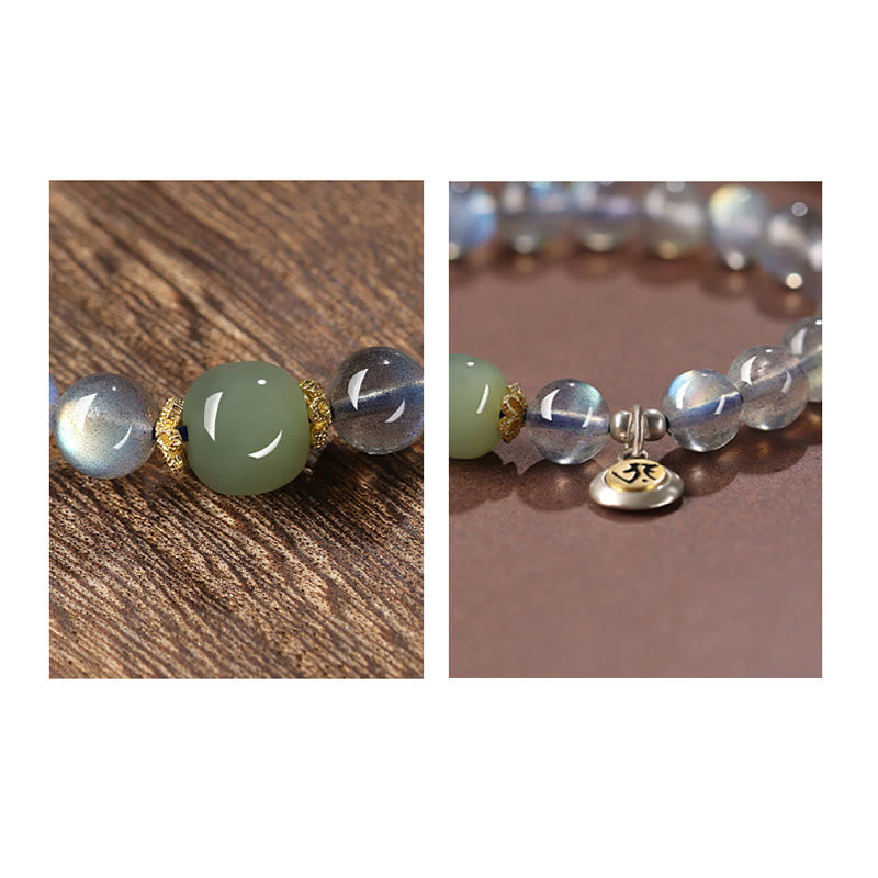 Buddha Stones Zodiaco Chino Buda Natal Plata de Ley 925 Piedra Lunar Natural Hetian Jade Pulsera Positiva