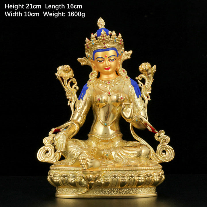 Bodhisattva Tara Verde Protección Cobre Chapado En Oro Estatua Decoración