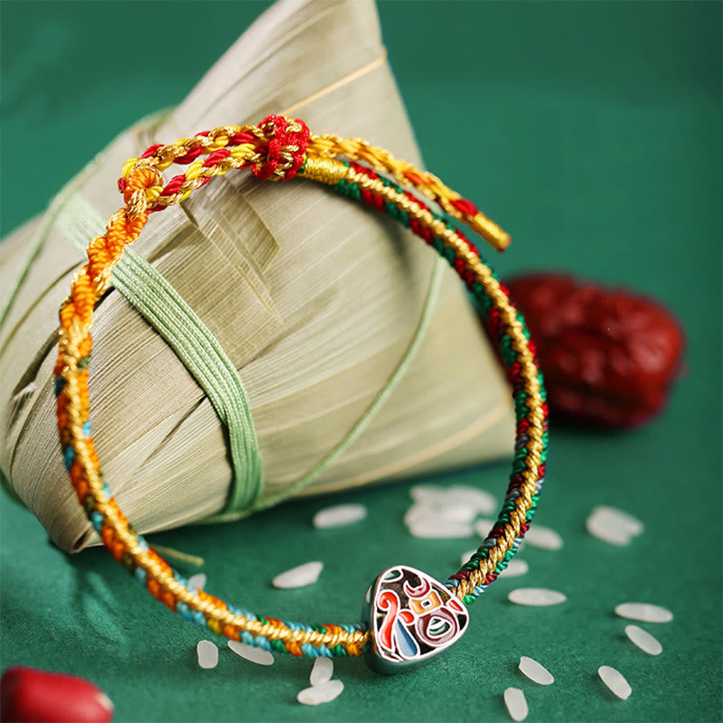 Buddha Stones de Plata de Ley 925, Festival del Barco del Dragón, personaje Fu, patrón Zongzi, pulsera de la suerte hecha a mano, multicolor para niños y adultos