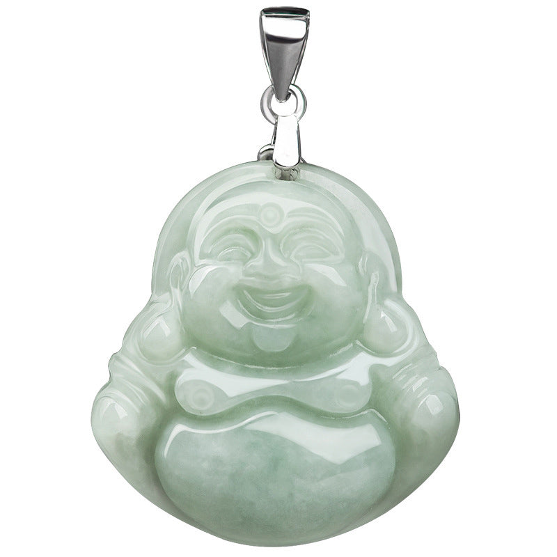 Collar con colgante de cadena de jade de Buda sonriente de plata de ley 925 con Buddha Stones - image 8