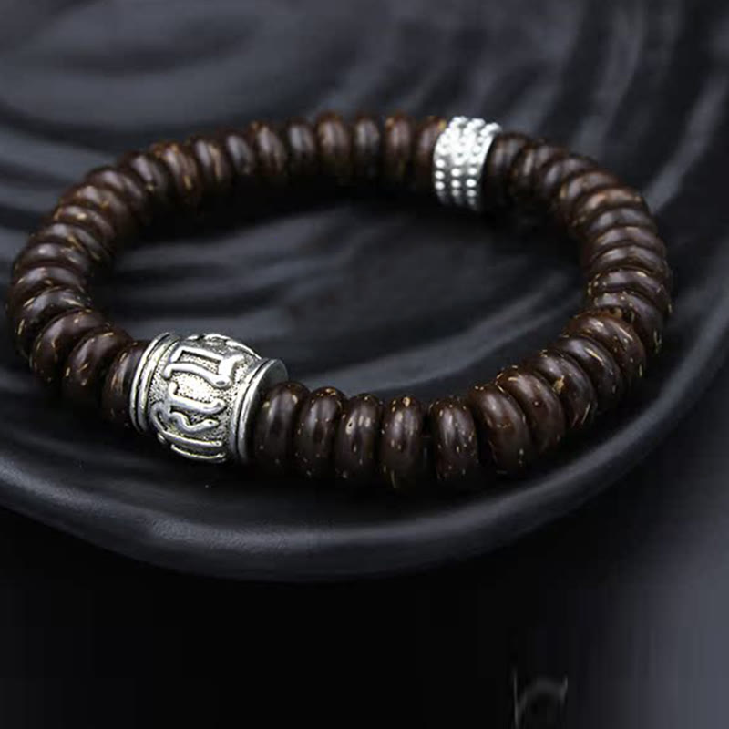 Pulsera positiva Om Mani Padme Hum de concha de coco tibetano natural con Buddha Stones