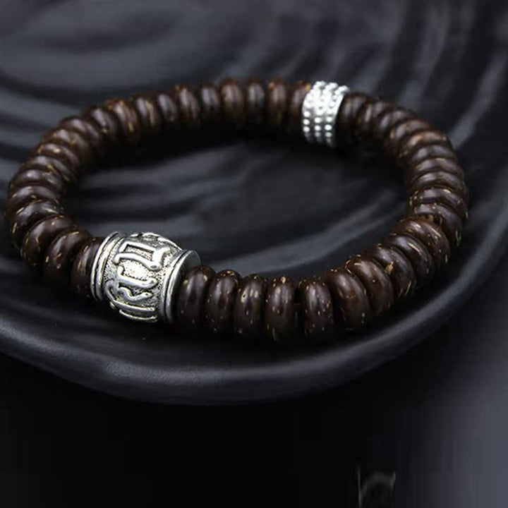 Pulsera positiva Om Mani Padme Hum de concha de coco tibetano natural con Buddha Stones