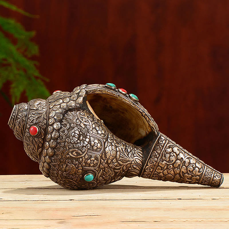 Shankha Natural hecho a mano tibetano grabado ocho símbolos auspiciosos Concha decoración del hogar de la suerte