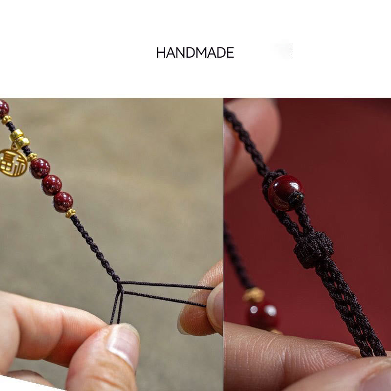 Pulsera de hilo trenzado con cuentas de cinabrio y Buddha Stones , abalorio con carácter Fu