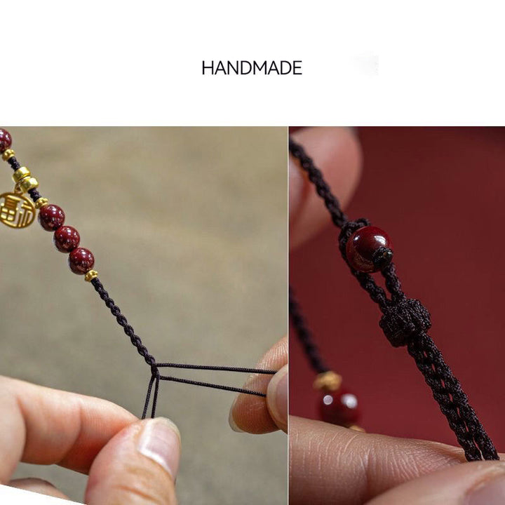Pulsera de hilo trenzado con cuentas de cinabrio y Buddha Stones , abalorio con carácter Fu