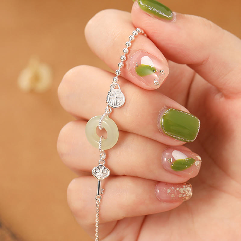 Pulsera de cadena de la suerte con hebilla de la paz de jade hetiano de plata de ley 925 con Buddha Stones