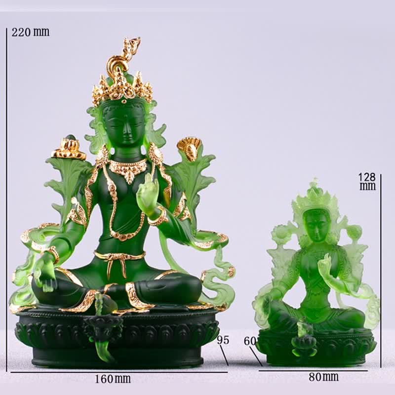 Bodhisattva Tara Verde hecho a mano Liuli Crystal Art Piece Protección Hogar Oficina Estatua Decoración