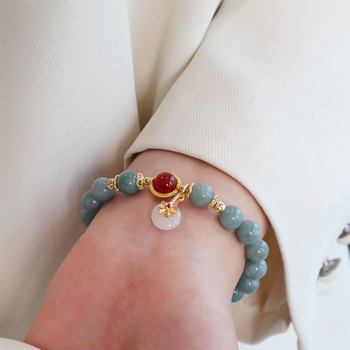 Pulsera de la suerte con pajarita y perlas de ágata roja, jade natural , Buddha Stones
