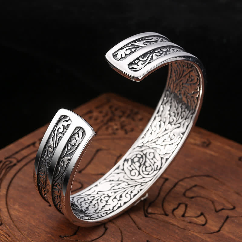 Brazalete de plata de ley 925 con grabado de poder espiritual Vajra Dorje