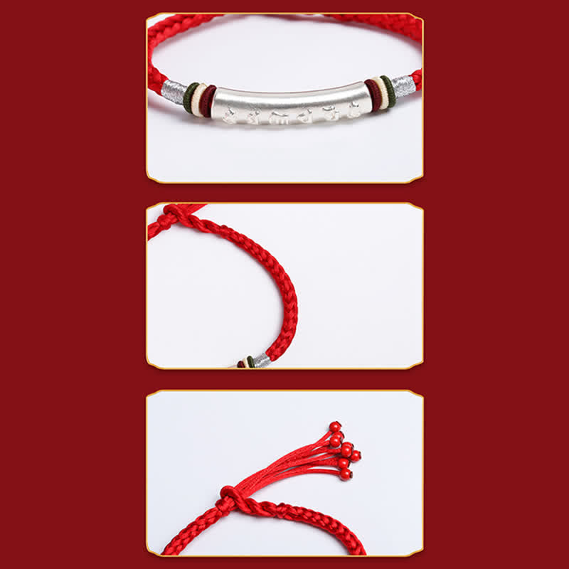 Pulsera de hilo de protección Om Mani Padme Hum de plata de ley 999 con Buddha Stones