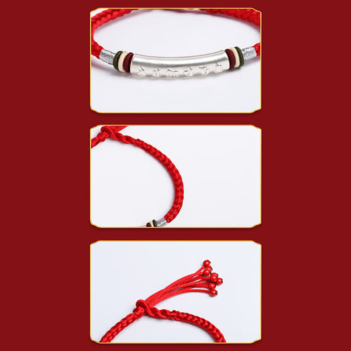 Pulsera de hilo de protección Om Mani Padme Hum de plata de ley 999 con Buddha Stones
