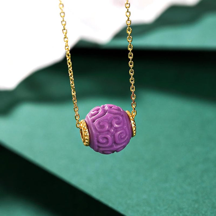 Juego de pulsera con colgante de collar positivo con cuentas en relieve de piedra de Mica púrpura Natural chapada en plata de ley 925 con Buddha Stones