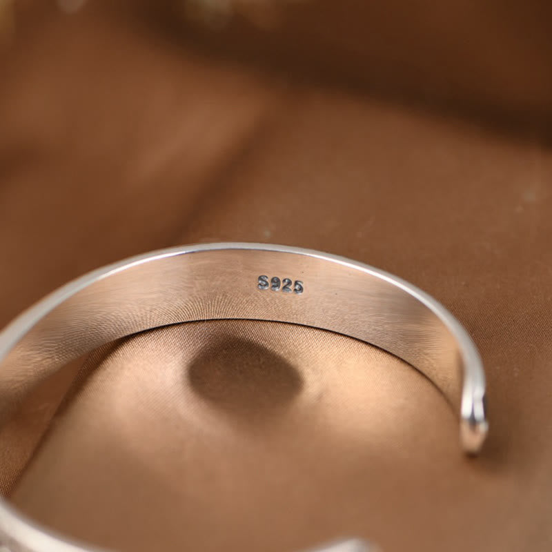 Pulsera de plata de ley 925 con Buddha Stones Om Mani Padme Hum doble Dorje grabado sabiduría