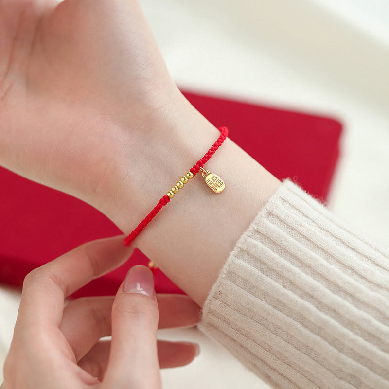 Pulsera de cuerda de la suerte con dije de personaje Fu hecho a mano con Buddha Stones
