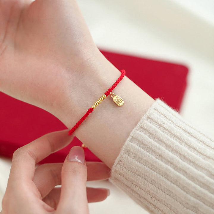 Pulsera de cuerda de la suerte con dije de personaje Fu hecho a mano con Buddha Stones