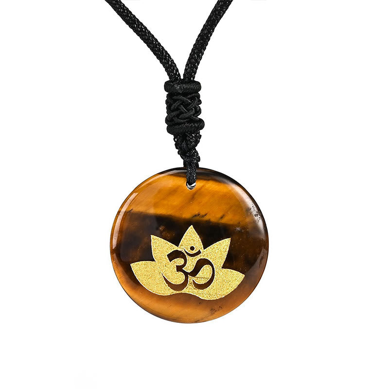 Buddha Stones OM símbolo de loto varios cristales amatista ojo de tigre colgante collar curativo