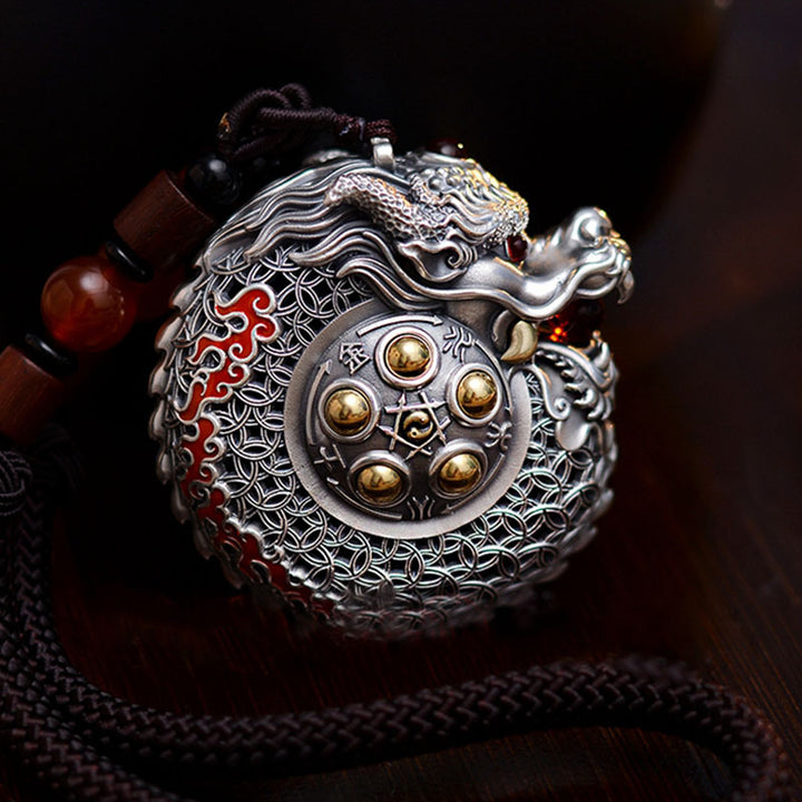 Buddha Stones de plata de ley 999, bola giratoria del Año del Dragón, cinco elementos, moneda de cobre, decoración colgante resistente