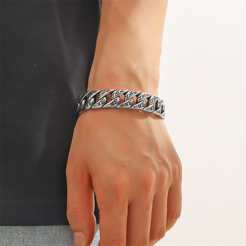 Buddha Stones Om Mani Padme Hum Mantra, brazalete de acero de titanio y paz