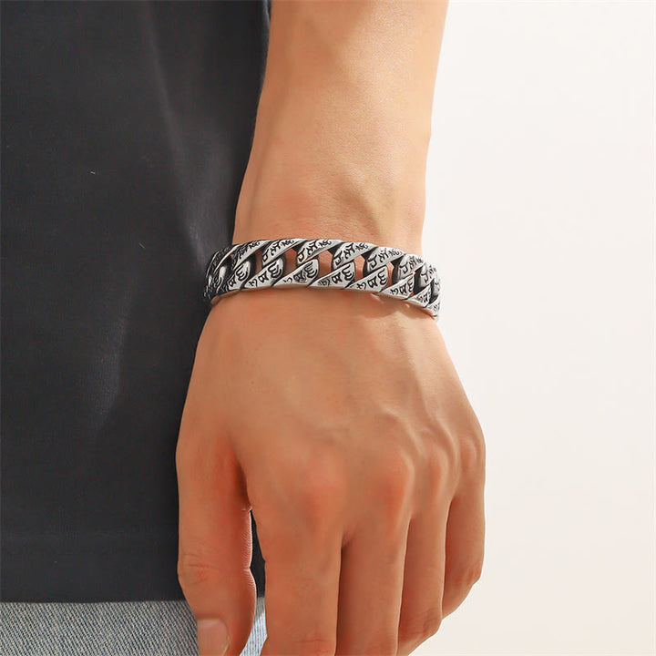 Buddha Stones Om Mani Padme Hum Mantra, brazalete de acero de titanio y paz