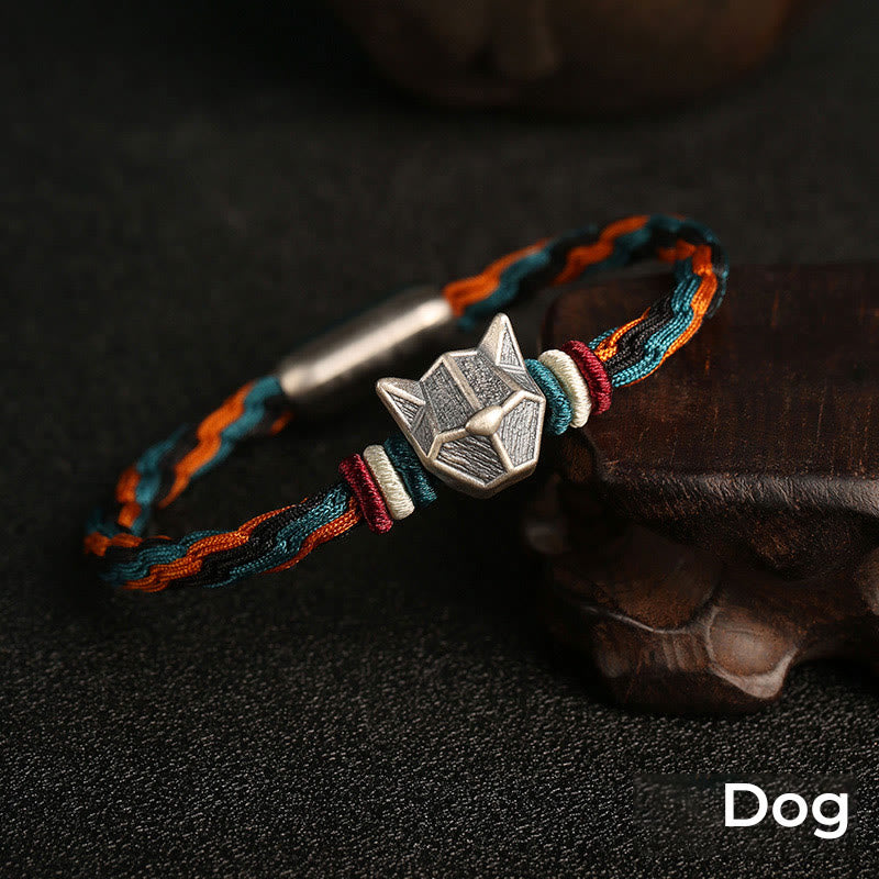 Pulsera de cuerda con nudo de reencarnación colorida, protección del zodiaco chino, Año del Dragón, plata de ley 999 hecha a mano con Buddha Stones