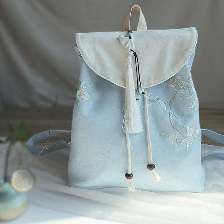 Mochila de lona de gran capacidad bordada hecha a mano con Buddha Stones