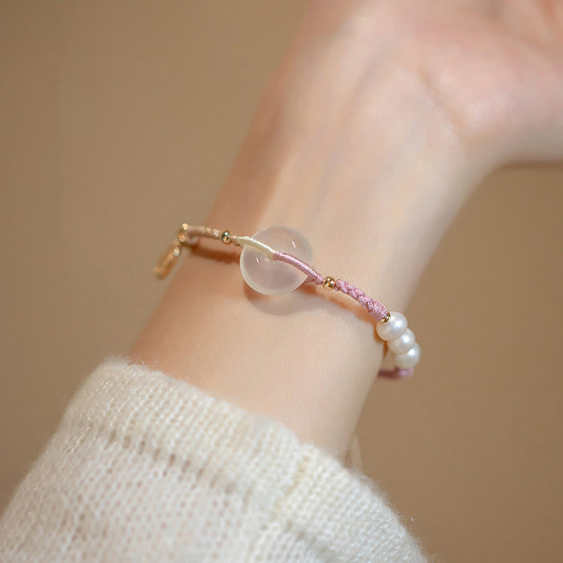Pulsera de hilo positivo con hebilla de paz redonda de calcedonia con Buddha Stones