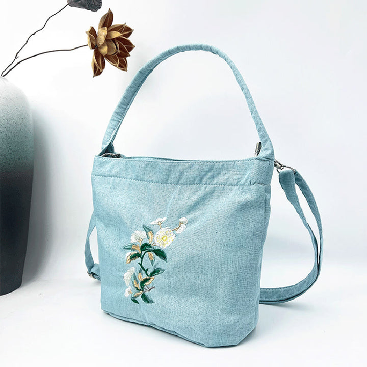 Buddha Stones, glicina, ciruela, loto, flor de cerezo, algodón, lino, lona, bolso cruzado, bolso de hombro