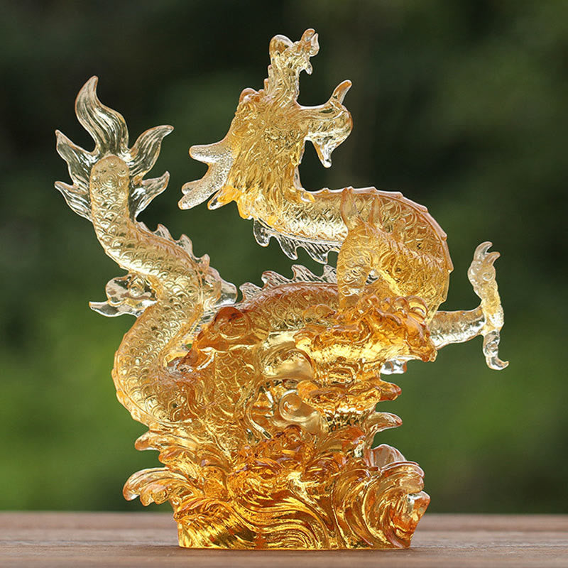 Buddha Stones hechas a mano, zodíaco chino, dragón amarillo Liuli, pieza de arte con cristal, protección de la suerte, decoración para el hogar y la Oficina
