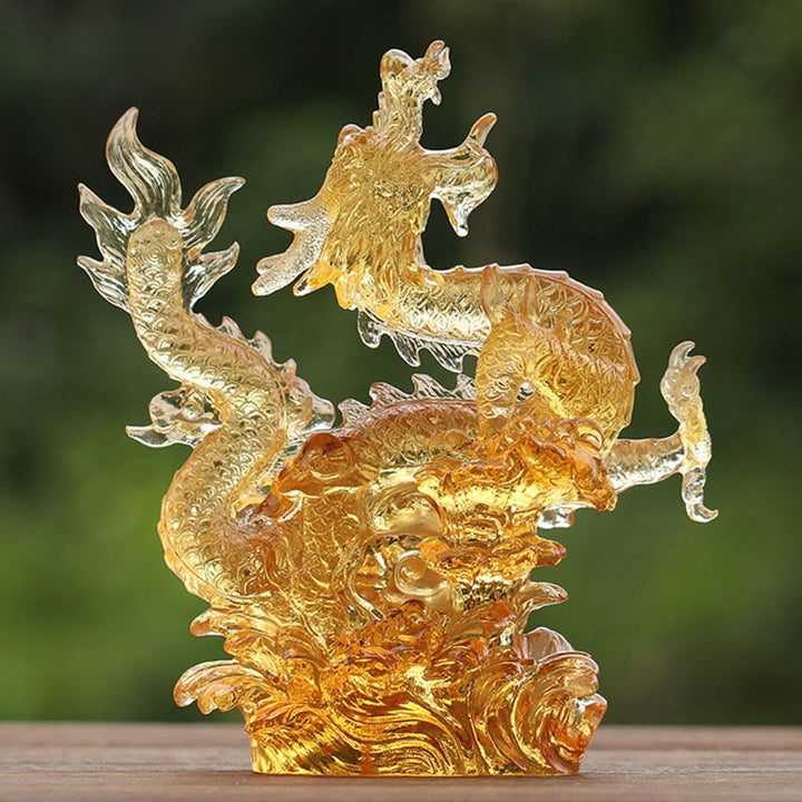Buddha Stones hechas a mano, zodíaco chino, dragón amarillo Liuli, pieza de arte con cristal, protección de la suerte, decoración para el hogar y la Oficina