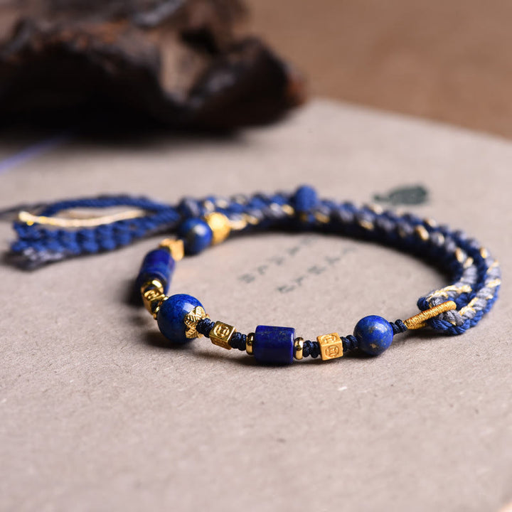Pulsera de cuerda positiva con cuentas de lazurita natural hecha a mano con Buddha Stones