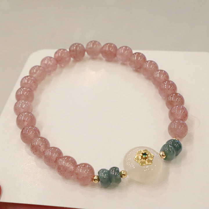 Pulsera curativa de jade y calcedonia de cuarzo fresa natural con Buddha Stones
