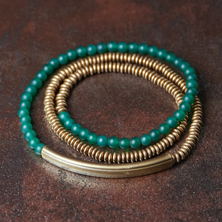 Pulsera tibetana de triple envoltura con protección de cobre y piedra de ágata