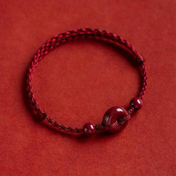 Pulsera tobillera con hebilla de paz de cinabrio hecha a mano con Buddha Stones, abalorio seguro y saludable, pulsera de bendición