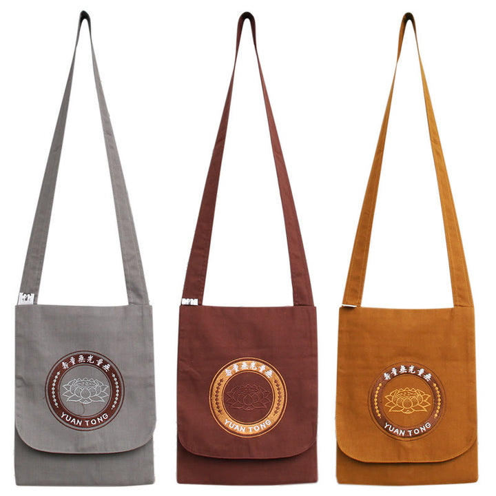 Bolso bandolera de algodón con bordado de loto para práctica de la mente espiritual