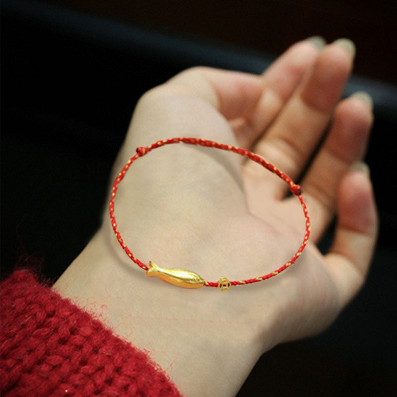 Pulsera trenzada de la suerte y la riqueza de los peces Koi chapada en oro de 14 quilates con Buddha Stones