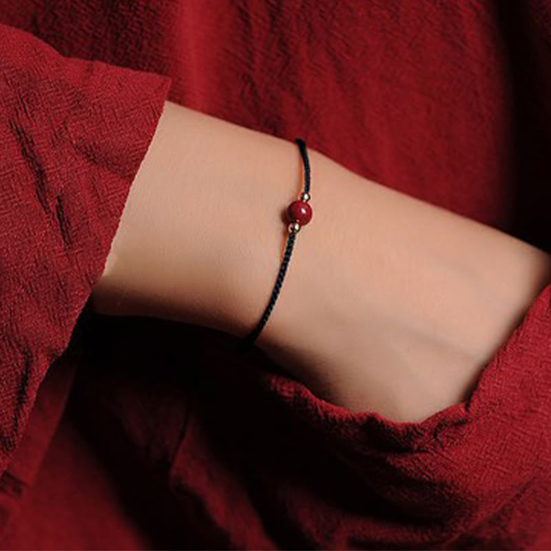 Pulsera trenzada con cadena de bendición de cinabrio natural chapada en oro de 14 quilates con Buddha Stones
