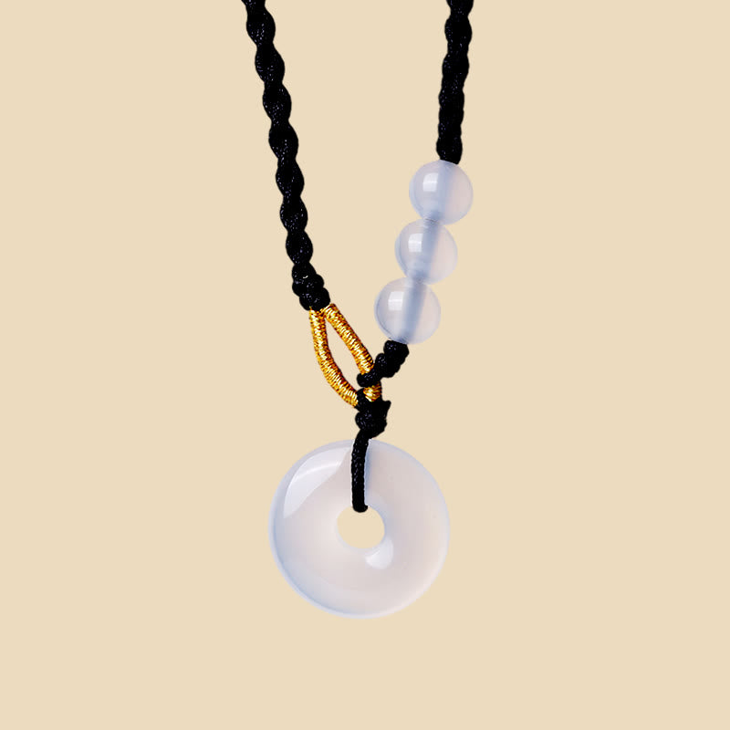 Colgante de collar curativo con hebilla de paz, calcedonia, cuarzo fresa, Buddha Stones