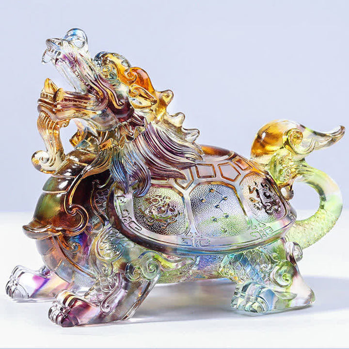 Feng Shui Dragón Tortuga hecha a mano Liuli Crystal Art Piece Decoración de la Oficina del Hogar