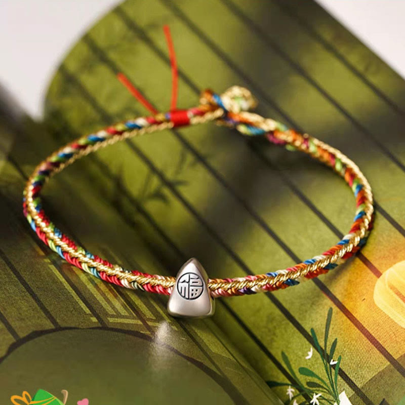 Pulsera trenzada hecha a mano con diseño de personaje Fu Zongzi de plata de ley 925 con Buddha Stones