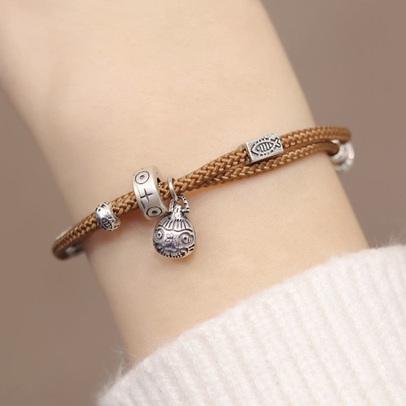 Pulsera trenzada hecha a mano con Buddha Stones , Plata de Ley 925, oro, bestia tragadora, pez Koi, riqueza