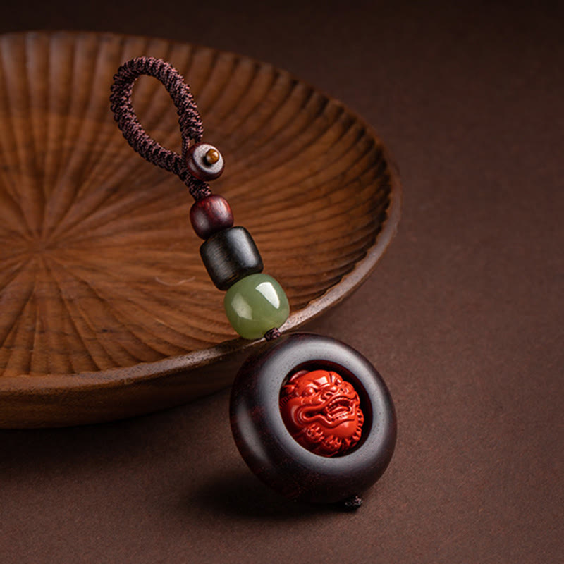 Buddha Stones Tíbet Om Mani Padme Hum PiXiu moneda de cobre hoja pequeña sándalo rojo cinabrio protección llavero