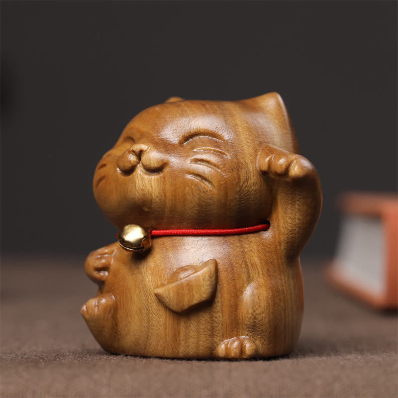 Buddha Stones Sándalo Verde Pequeño Mini Lindo Gato de la Suerte Decoraciones de Paz - image 9