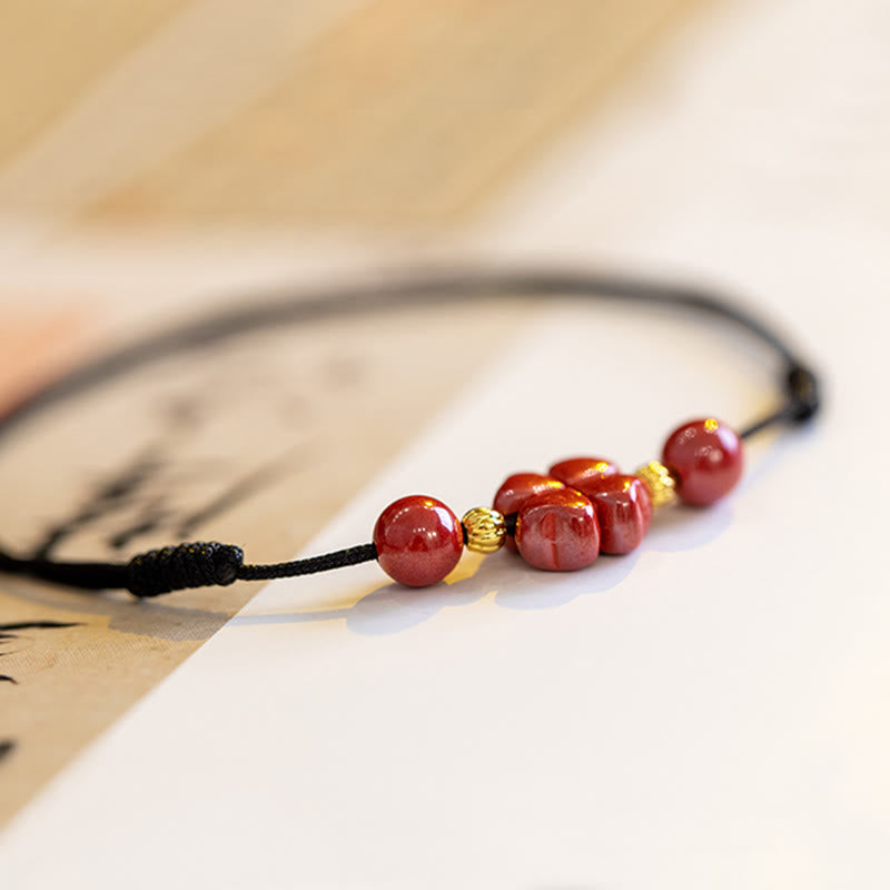 Pulsera tobillera con Buddha Stones, trébol de cuatro hojas, cinabrio, bendición, calma